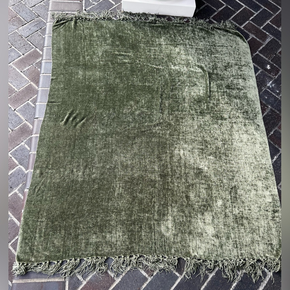 Olive Green Chenille Throw Blanket - Picture 6 of 16